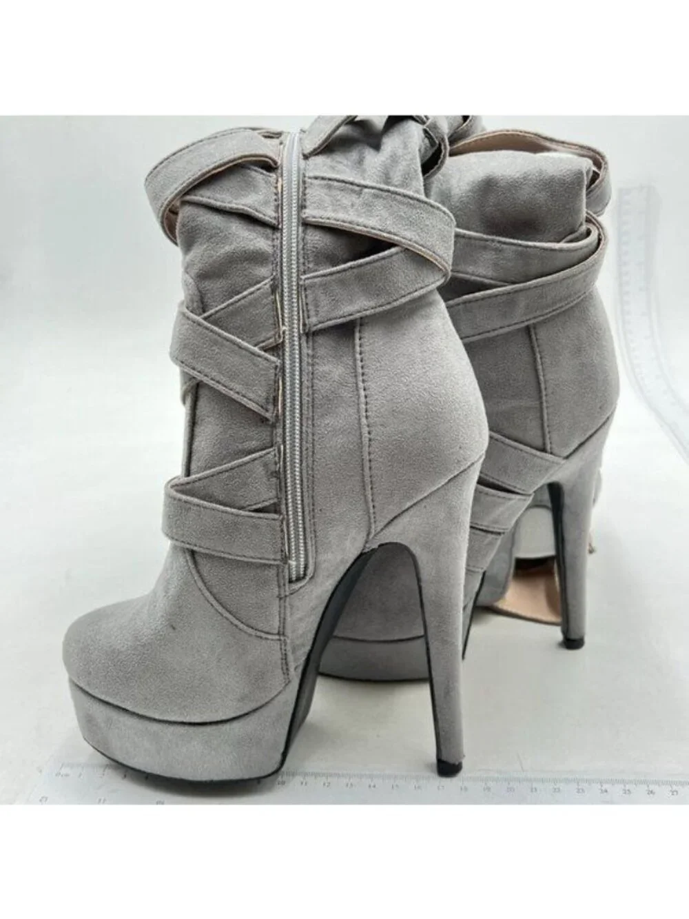 Women Knee High Boots Lace Up Knee Length Boots Punk Grey Stiletto Platforms